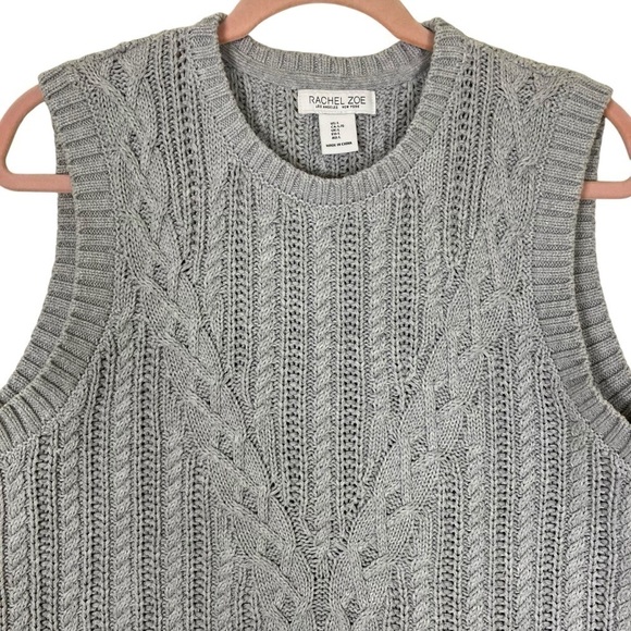 Rachel Zoe Grey Cable Knit Sweater Vest Fisherman Minimalist Academia Fall Sz L - Picture 5 of 14